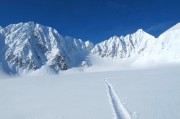 A rare bluebird day in early February in Valdez, Alaska, with nobody else out.