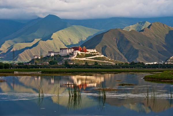 Back view of Potala Palace at sunset