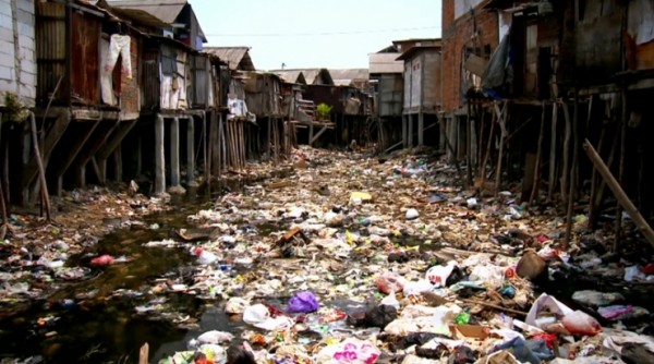 Trash clogging a waterway