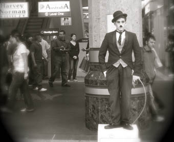 street performer as chaplin