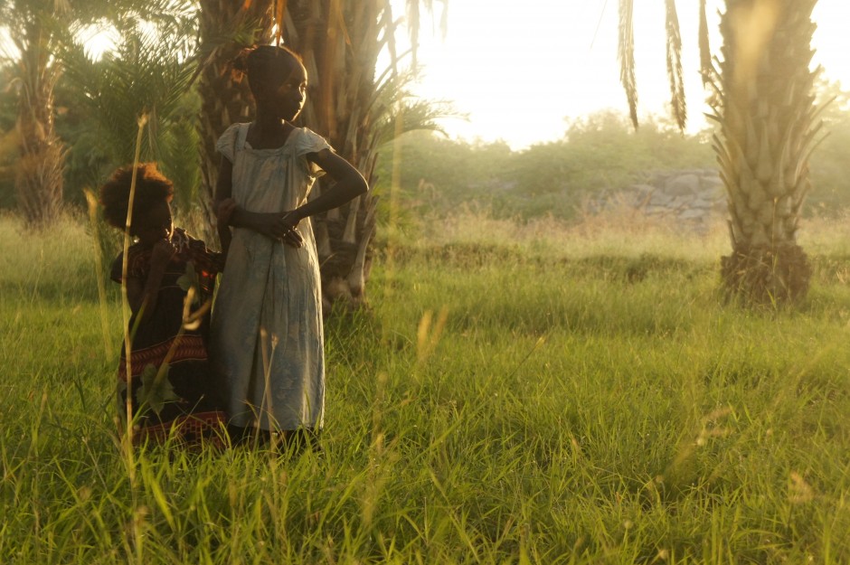 Two kids in a tropical parc in the Afar region