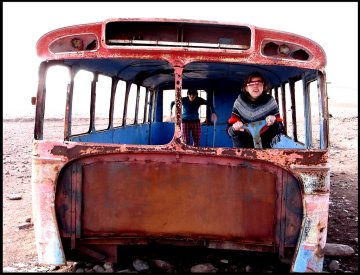 Rusty bus skeleton near the Bolivian border with Chile