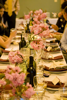 Dinner table and cherry blossoms