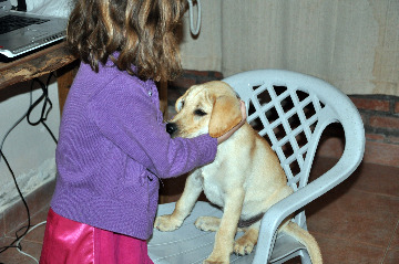 Author's daughter, Lila, and puppy, Mani