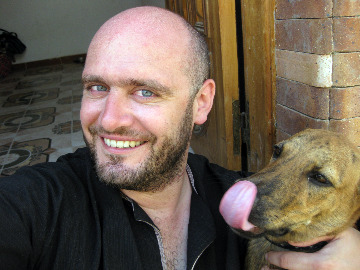 Dog licking face