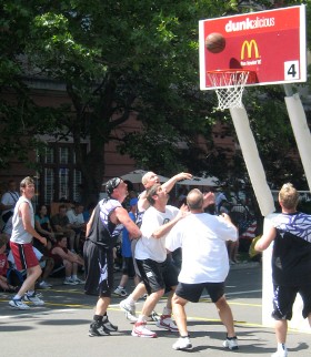making a basket in a basketball game photo