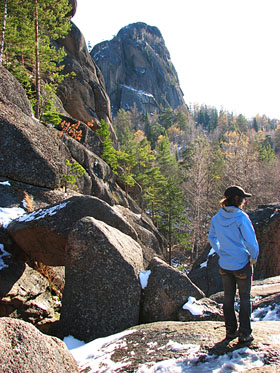 Hiker in the Stolby Nature Reserve, Russia