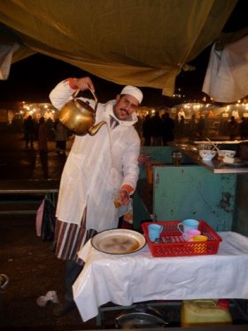 Pouring Moroccan mint tea