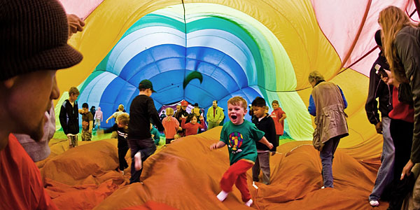 Children inside a hot air balloon