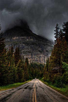 On a stormy road in Montana