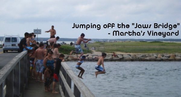 Jumping off the Jaws bridge in Martha's Vineyard