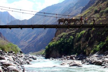 Crossing the bridge over the Apurimac River