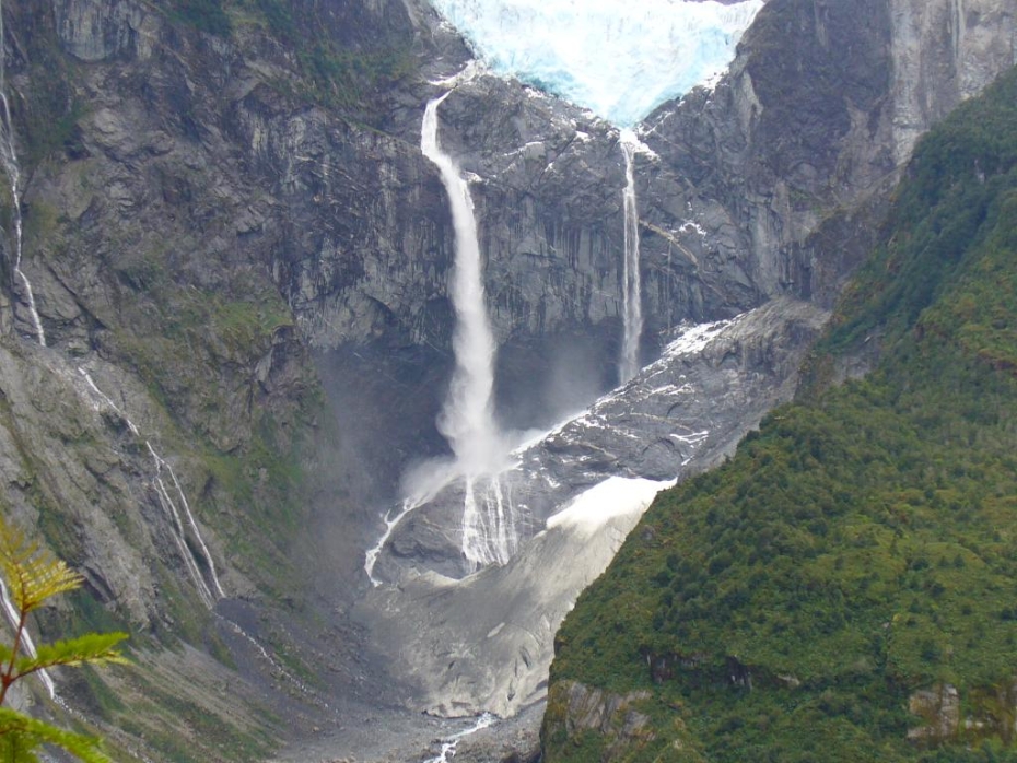 Glacial waterfall in Queulat National Park, Chile