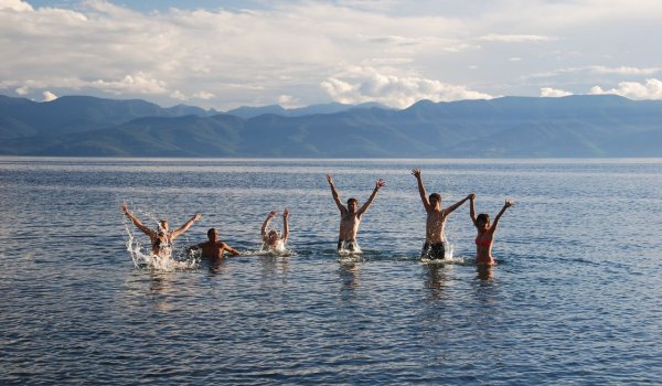 Happy group in Lake Baikal