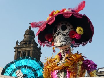 Giant calaca in the Zocalo, Mexico City