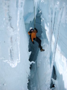 Hanging inside Mt. Rainier glacier