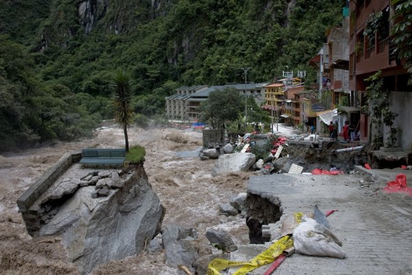 Flooding and destruction in Aguas Calientes, Peru