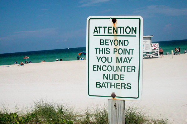 Nude beach sign