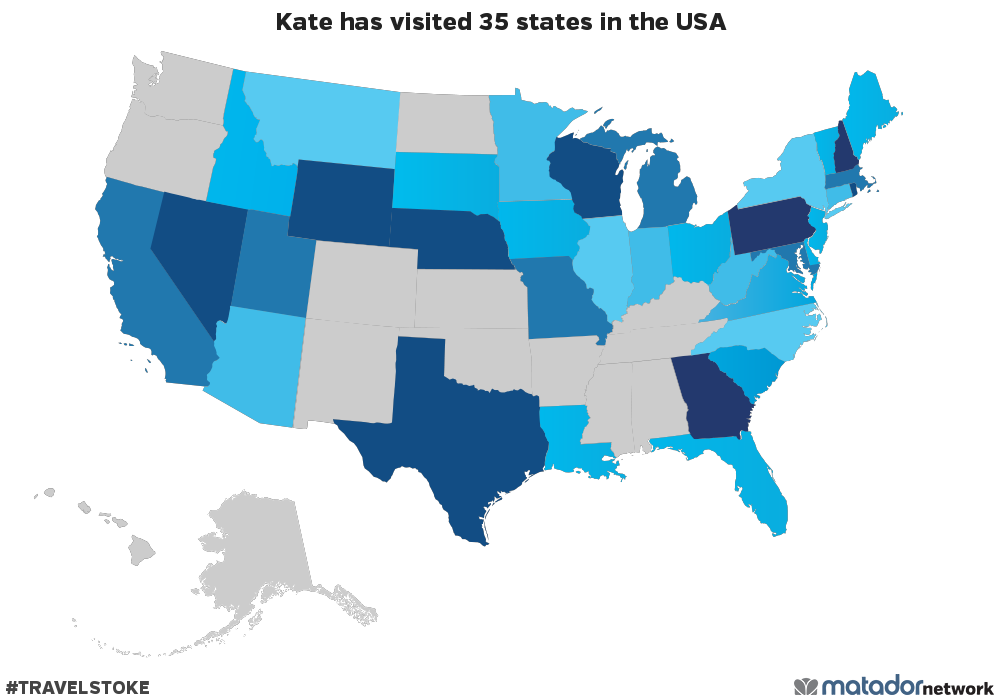 Kate has been to 35 US States