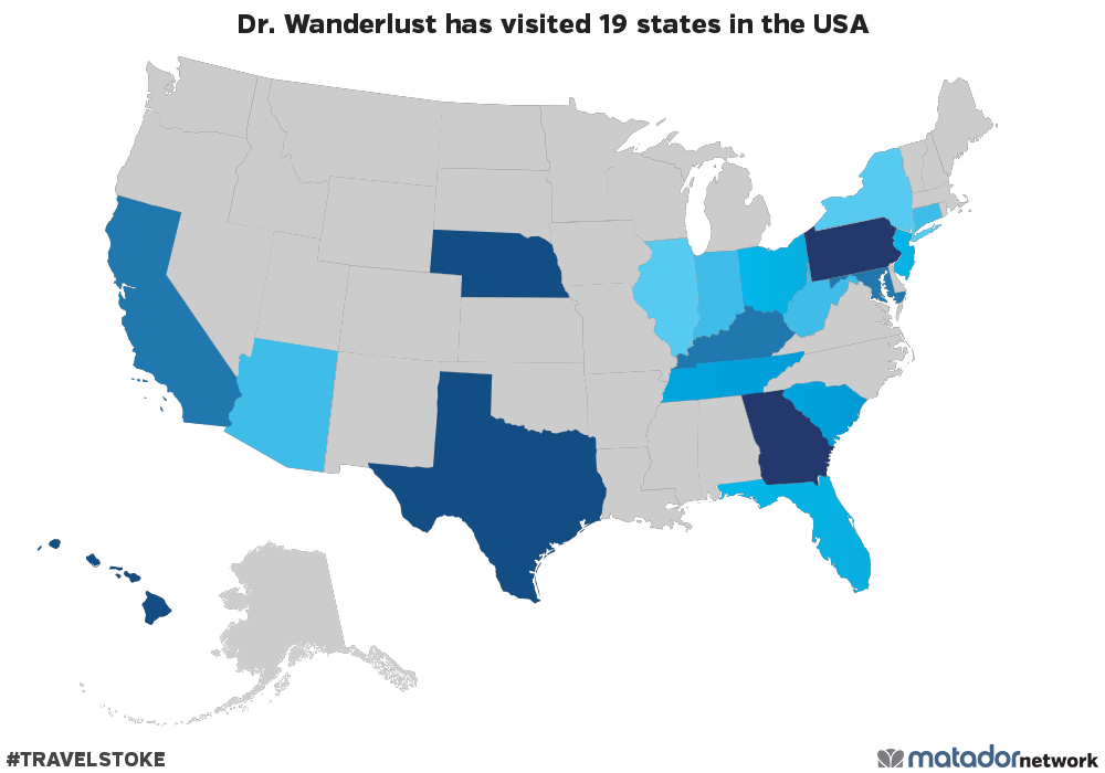 Dr. Wanderlust has been to 19 US States