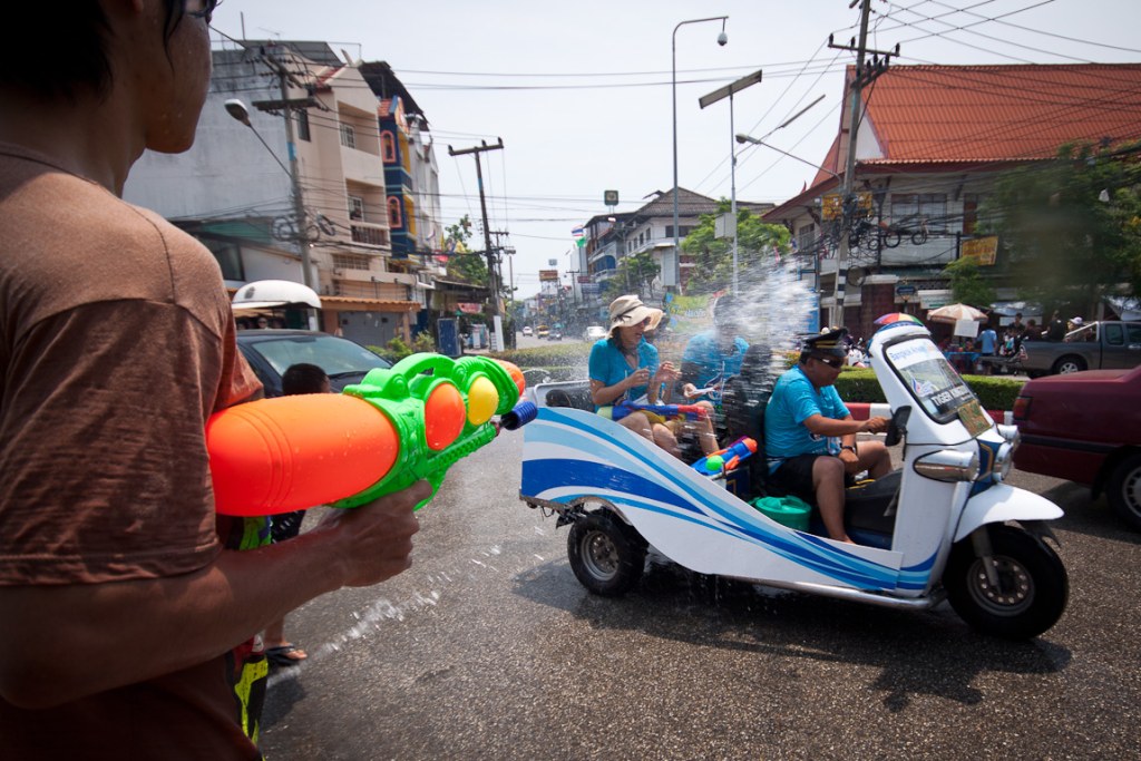 Getting soaked during Songkran in Thailand