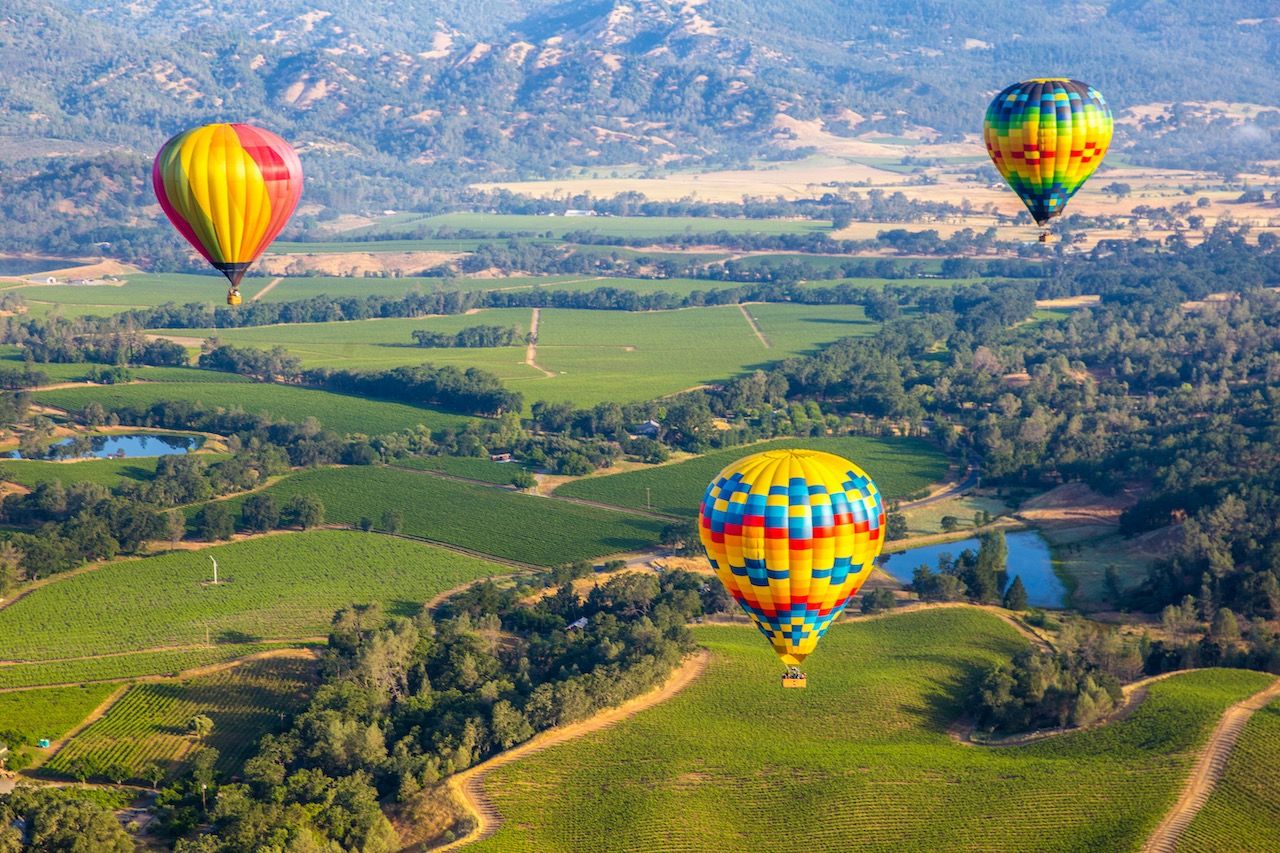 Hotair balloon over napa valley a West coast bachelorette party destinations