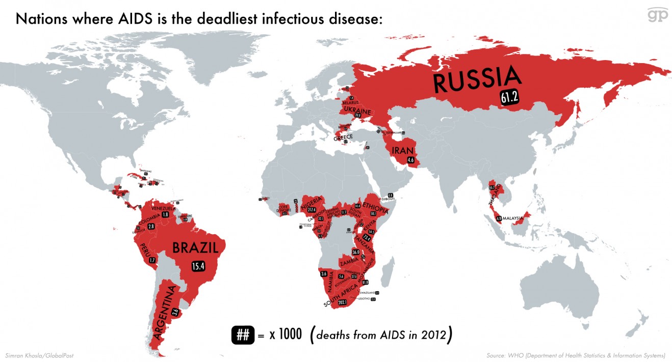 This Map Shows You The Countries Where AIDS Is Deadliest   World Aids Map 