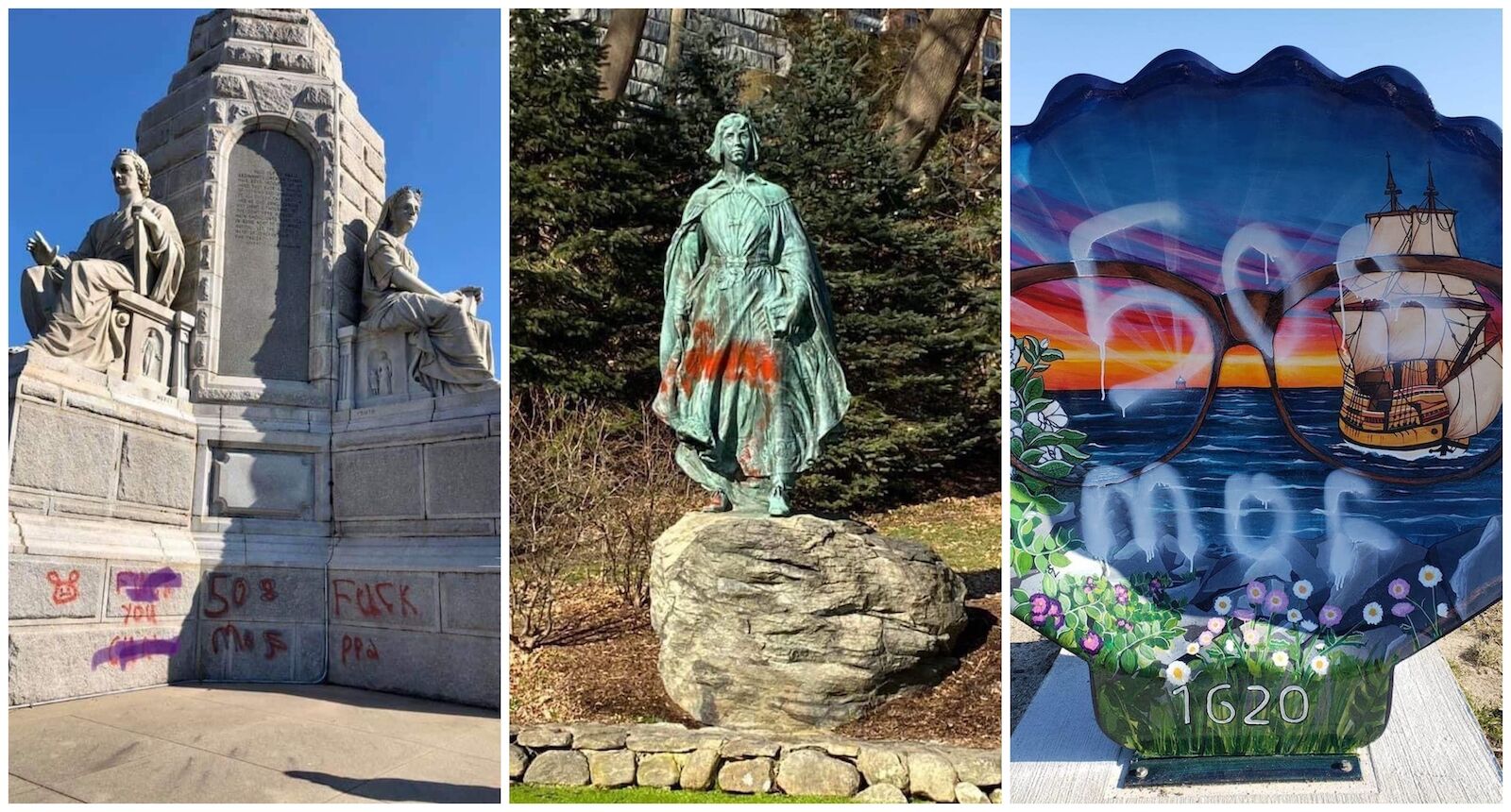 Plymouth Rock landmarks defaced by red spray paint