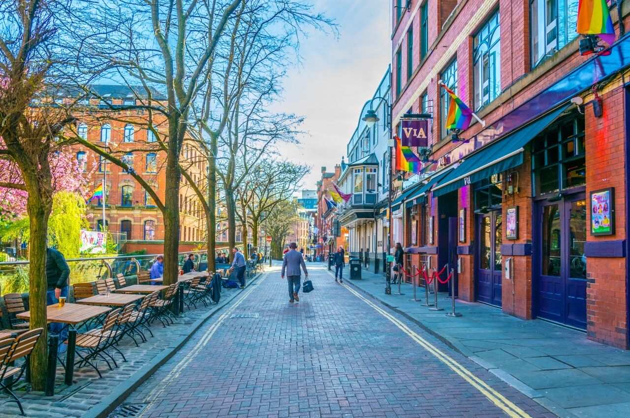 Street in Manchester England one of the most gay friendly cities in europe
