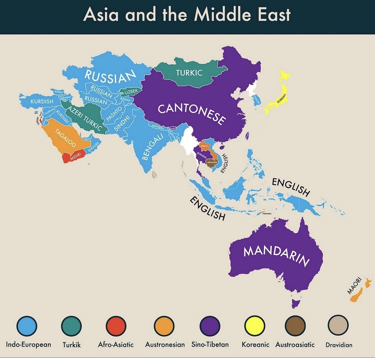 Asia and Middle East most commonly spoken second language