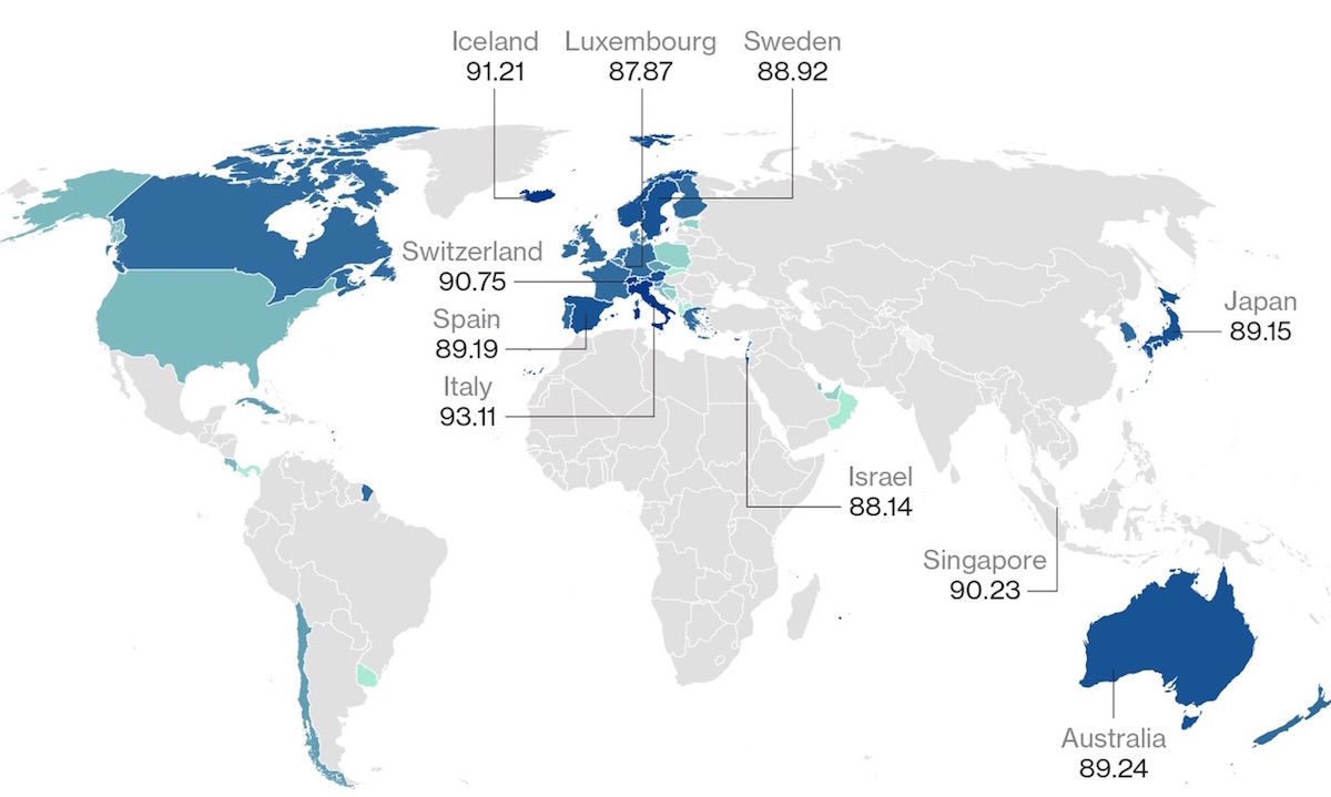 This Map Will Show You Who Are the 50 Healthiest Countries in the World.