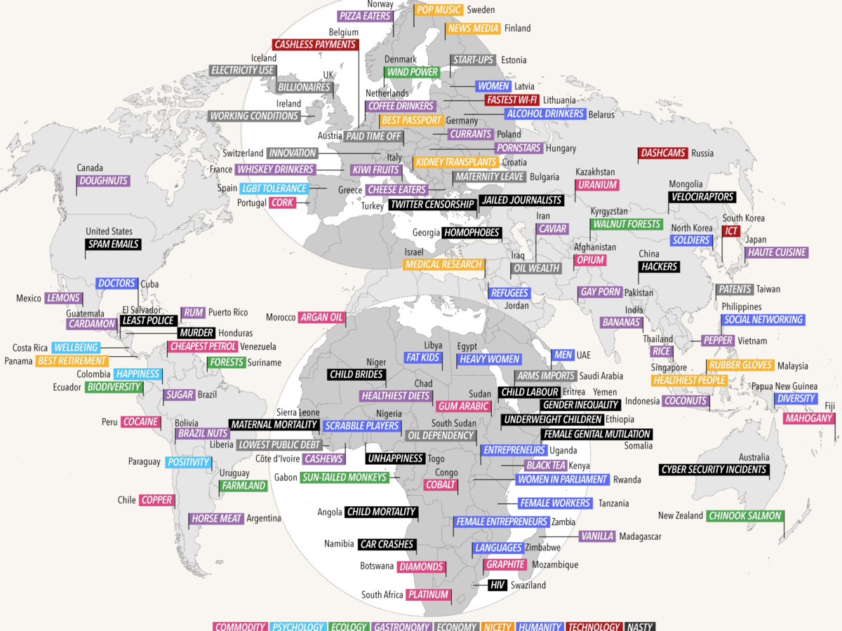 Mapped: Here&rsquo;s What Every Country in the World Is Best at Doing