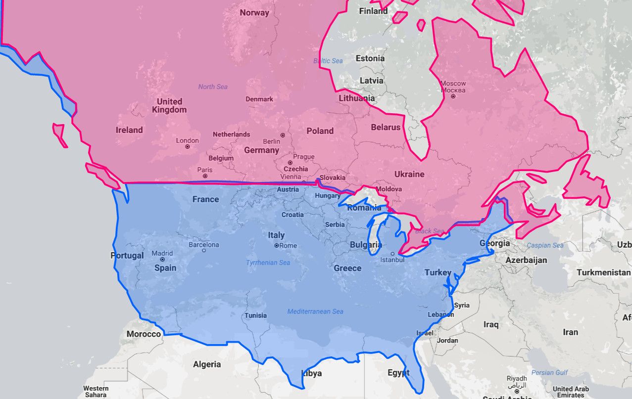 Us To Europe Map What City In Europe Or North America Is On The Same Latitude As Yours?