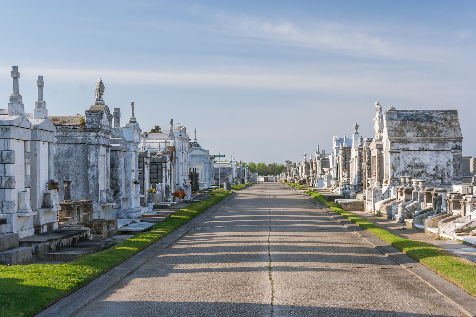 Historical cemetery with grand tombstones in New Orleans. Most historical cemeteries in New Orleans are free to visit.
