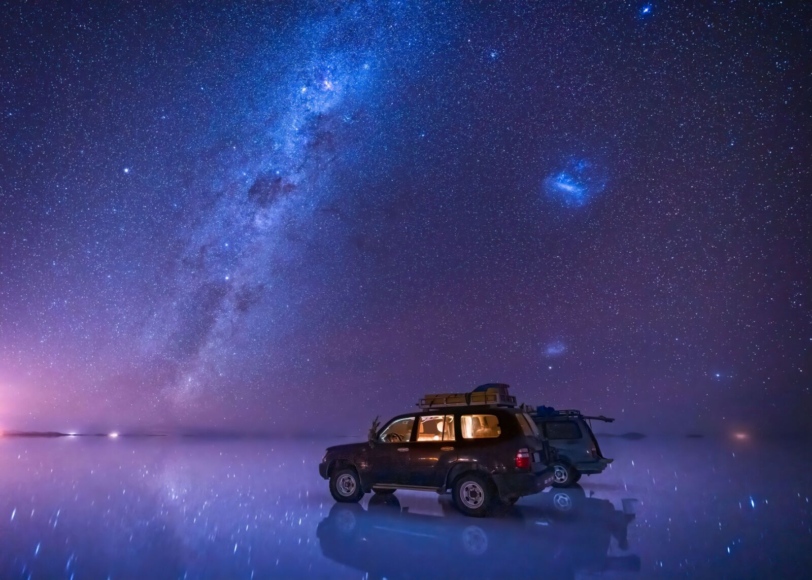 uyuni salt flats at night with stars