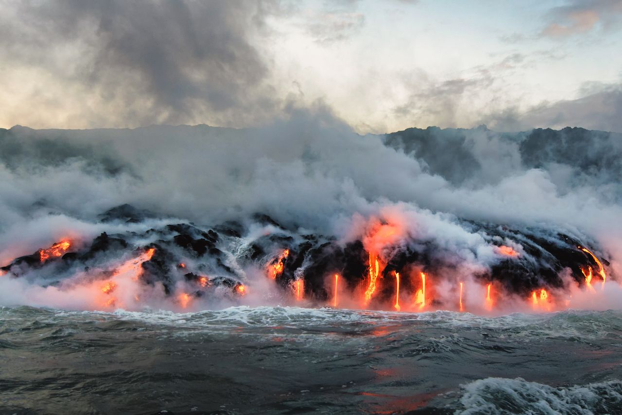 Lava flowing into the ocean in Hawaii