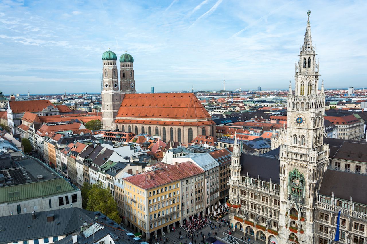 Frauenkirche and town hall at the Marienplatz in Munich, Germany