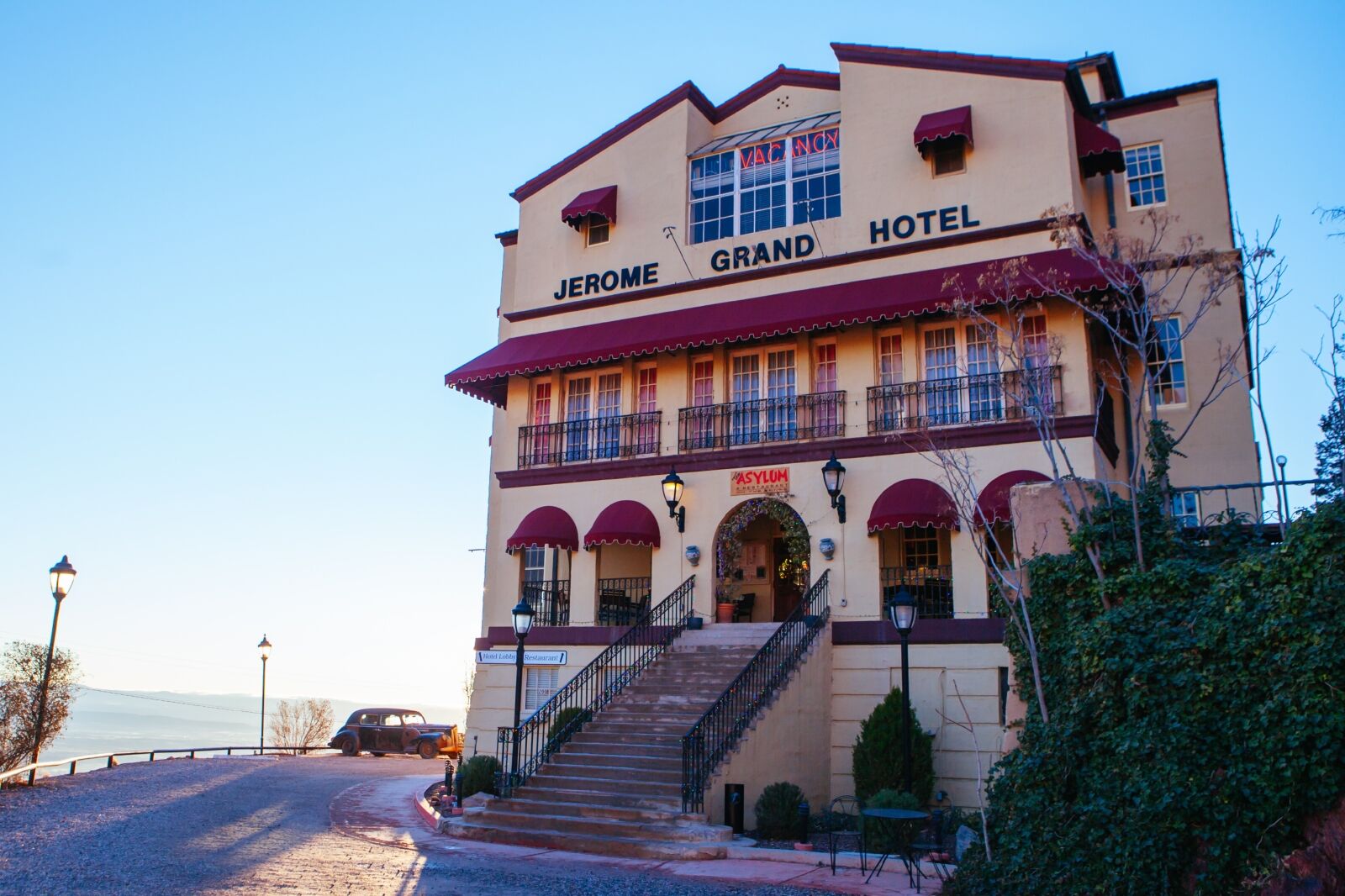 Jerome Grand Hotel is an old hospital, and now a hotel in the quaint town of Jerome in Arizona
