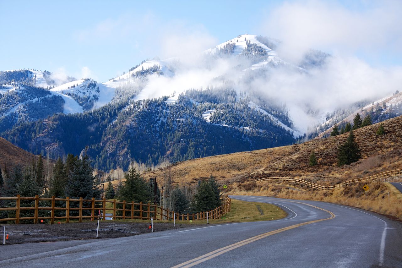 A road through Sun Valley, Idaho in winter