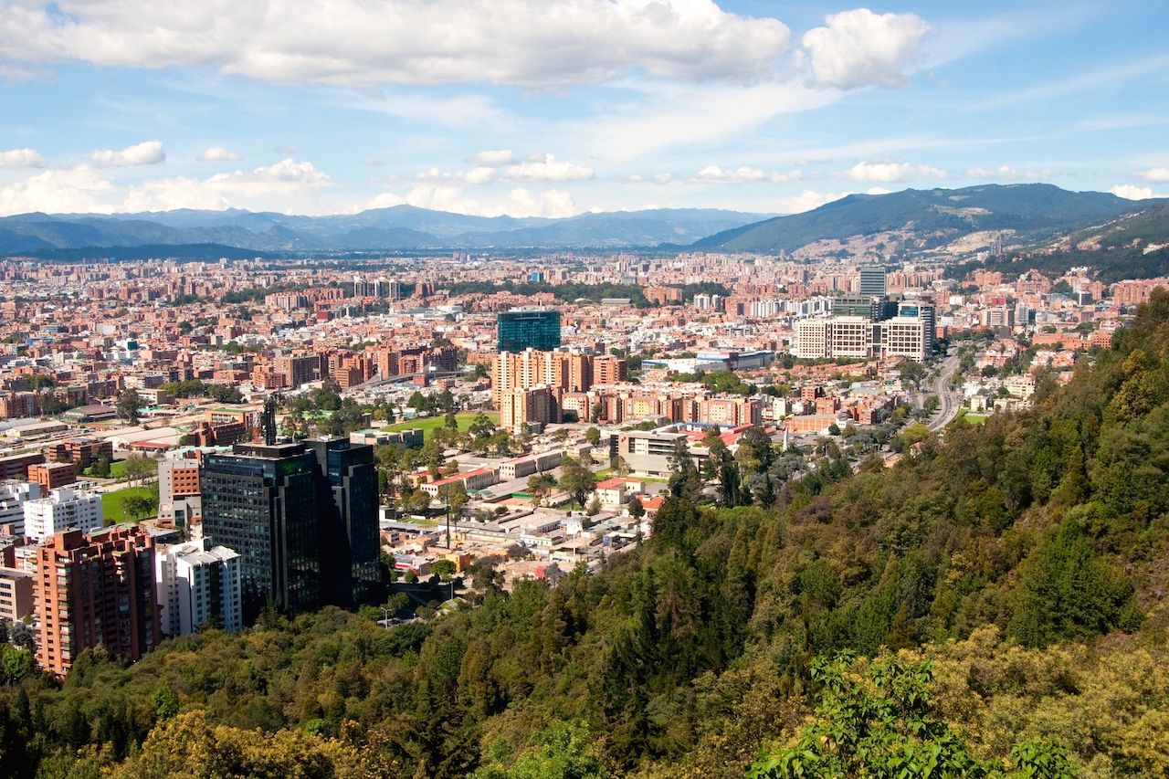 View of Bogota as seen from the mountains in the north of the capital