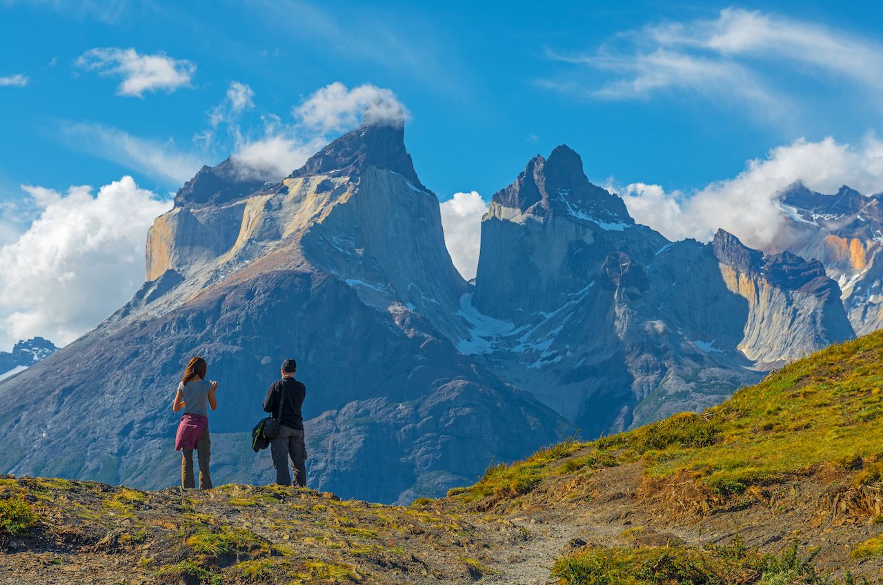 granite peaks in the Torres del Paine national park at Puerto Natales near sunset in Patagonia, Chile