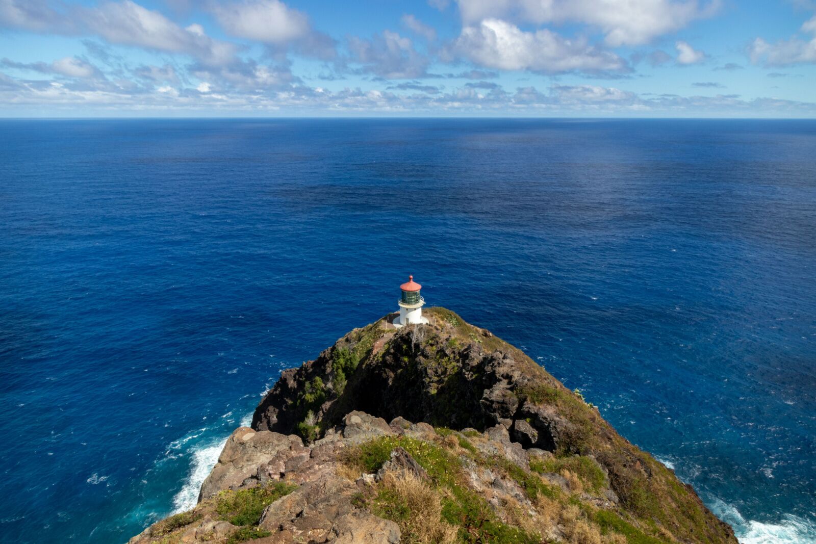 makapuu point lighthouse, as seen from the end of the hiking trail