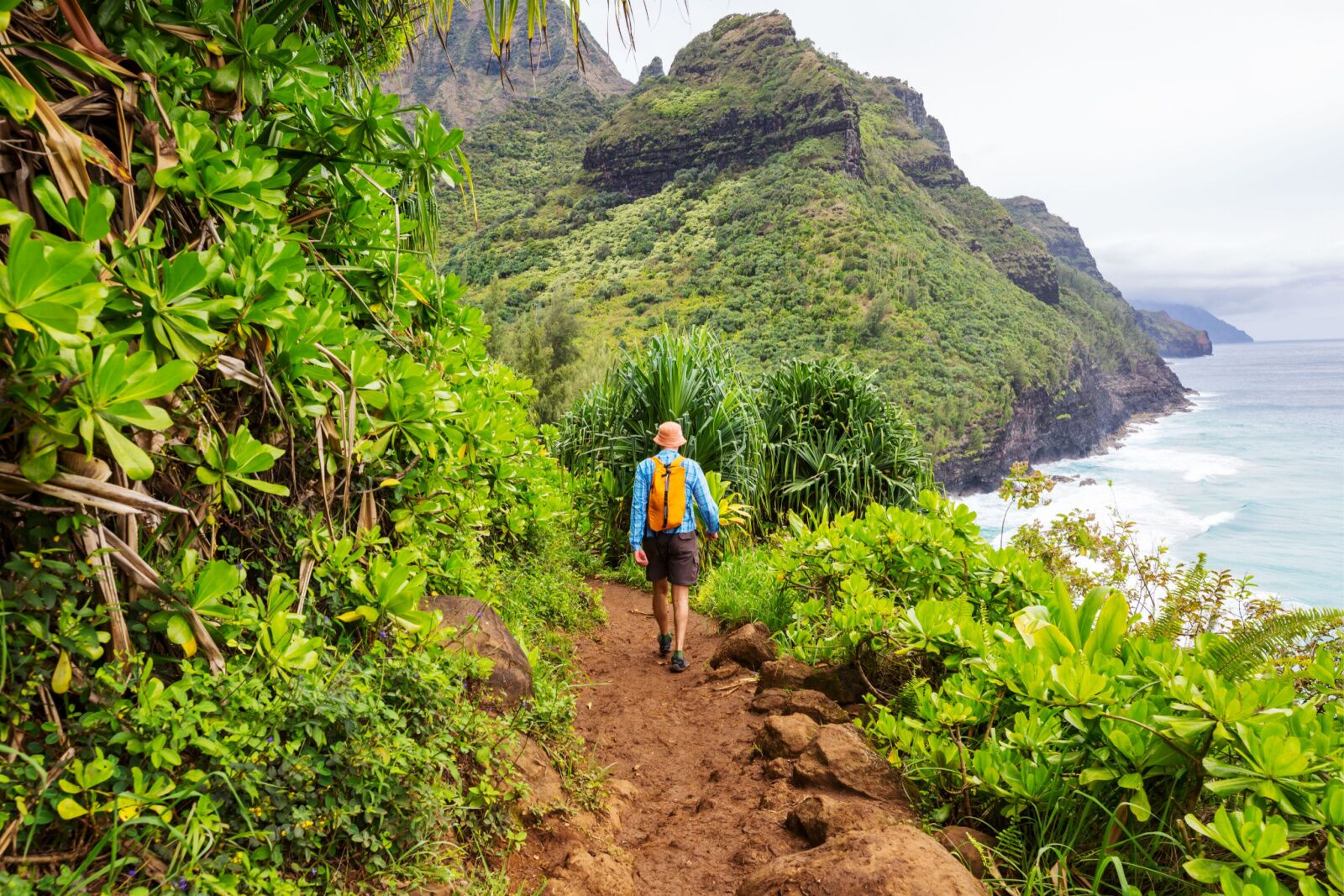 Person wearing a long-sleeved shirt while hiking in hawaii 