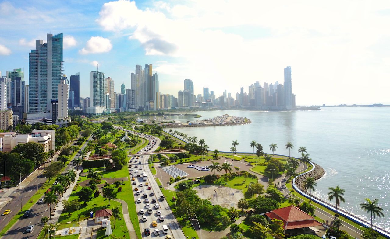 Aerial view of the modern skyline of Panama City, Panama