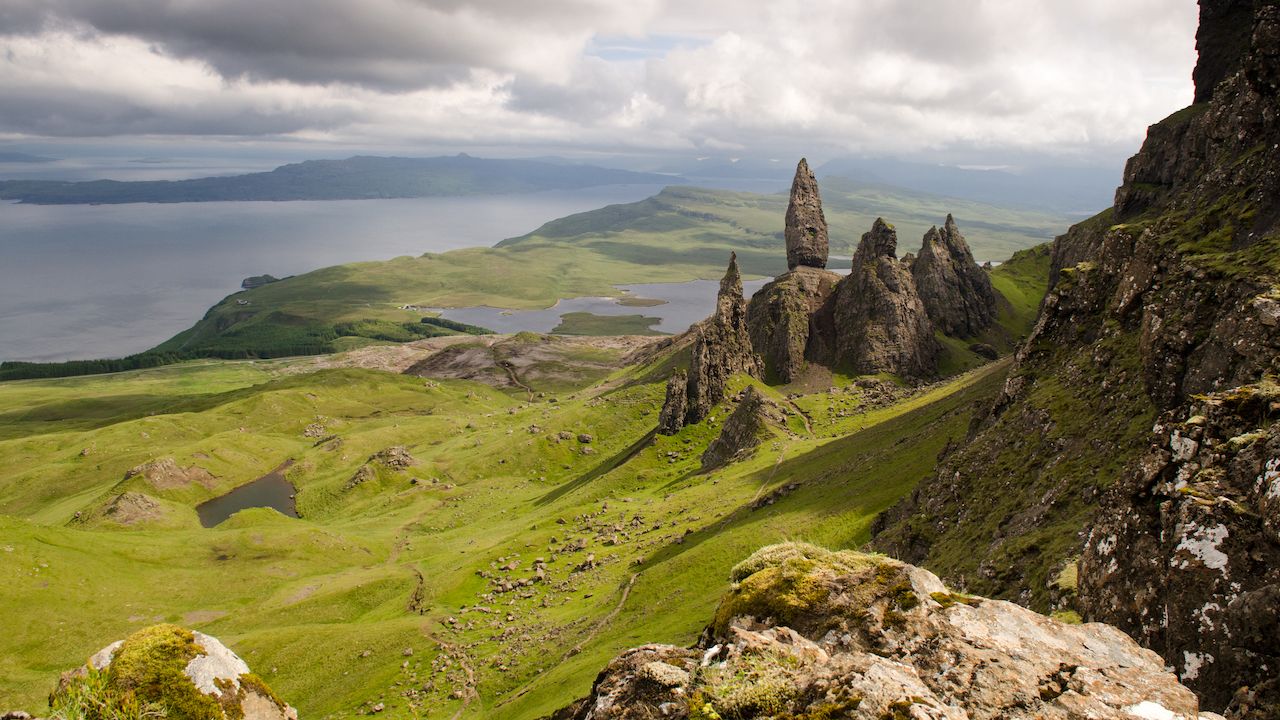 The fairytale landscape of the Trotternish peninsula on the Isle of Skye in the Highlands of Scotland