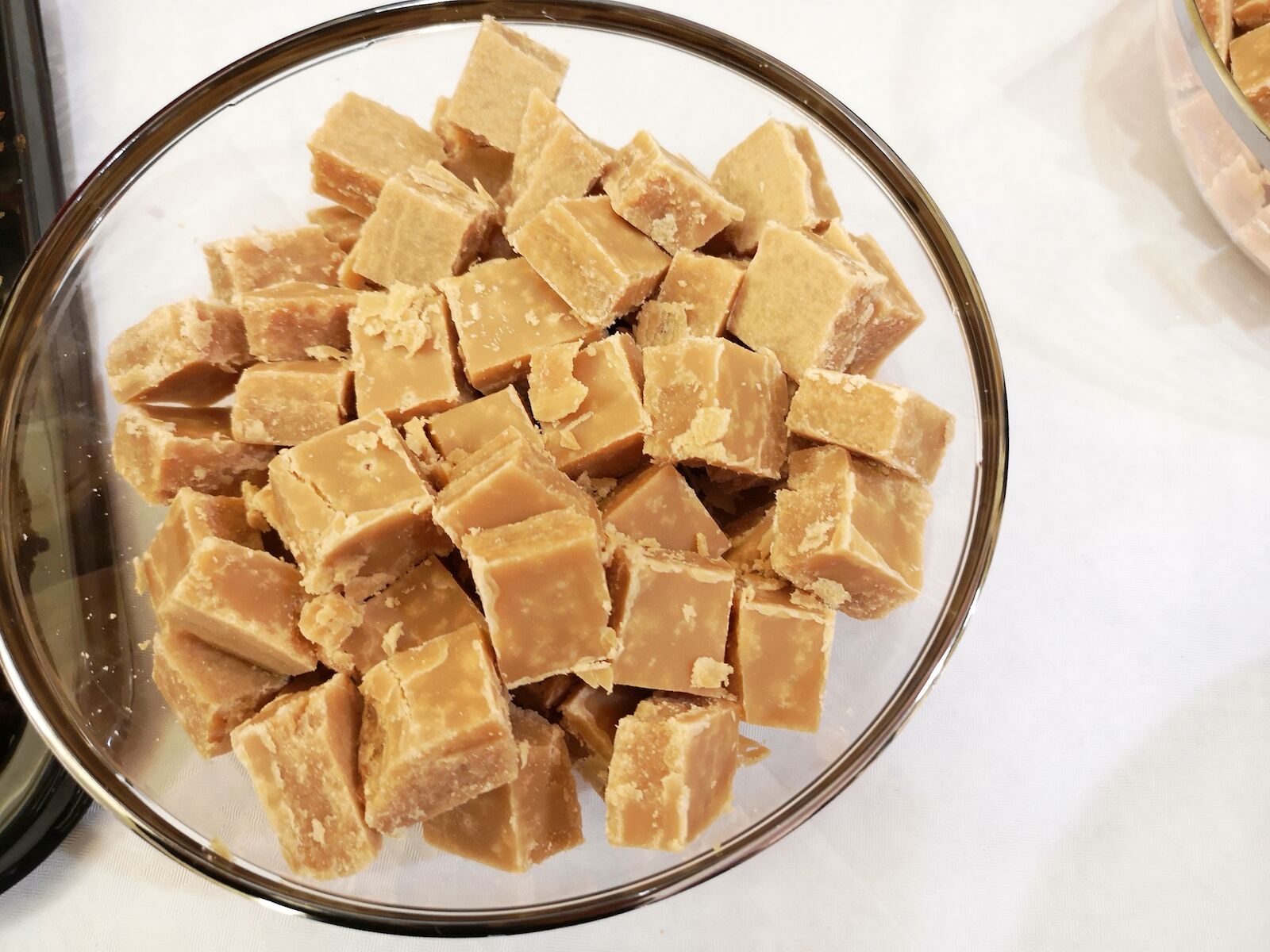 bowl of Scottish tablet on a white counter - scottish food