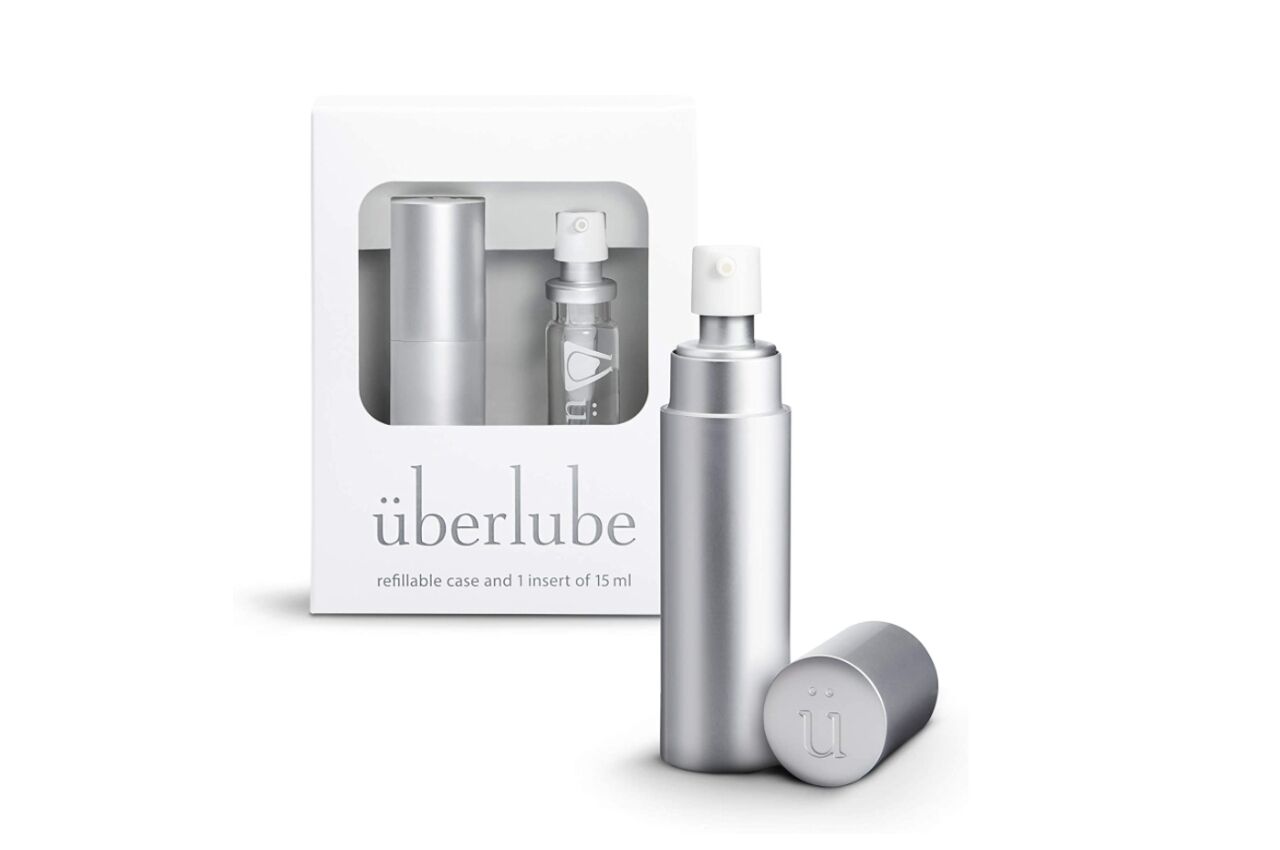 Silver travel size lube ideal for traveling with sex toys