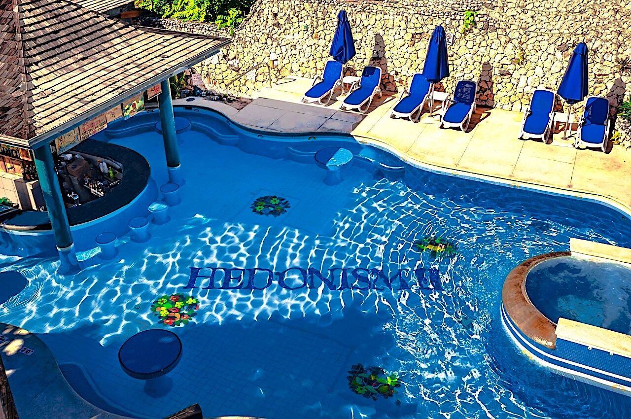 Swimming pool shot of swinger resort Hedonism