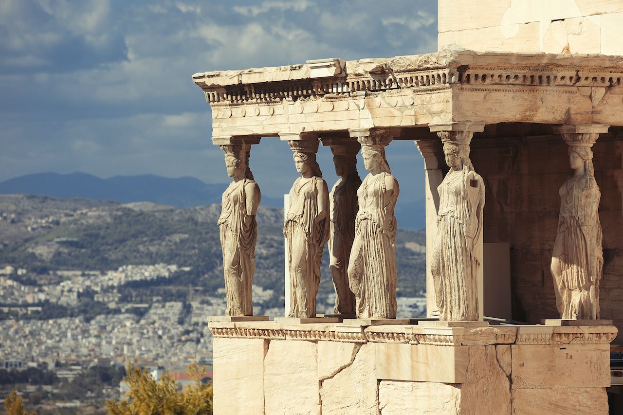 Porch of the Caryatids at Erechtheion temple at the Acropolis in Athens