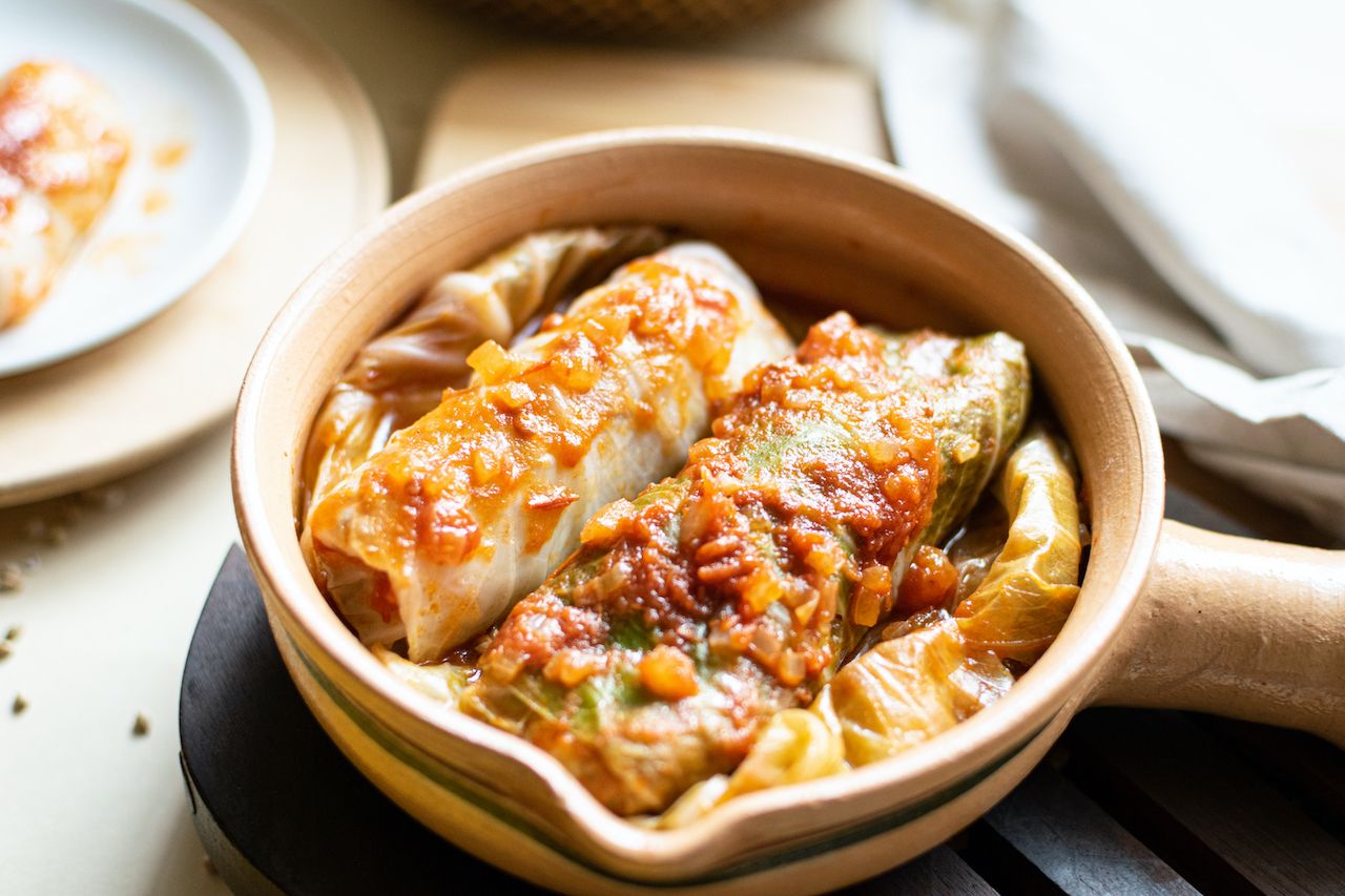 traditional ukranian food cabbage rolls in a bowl 